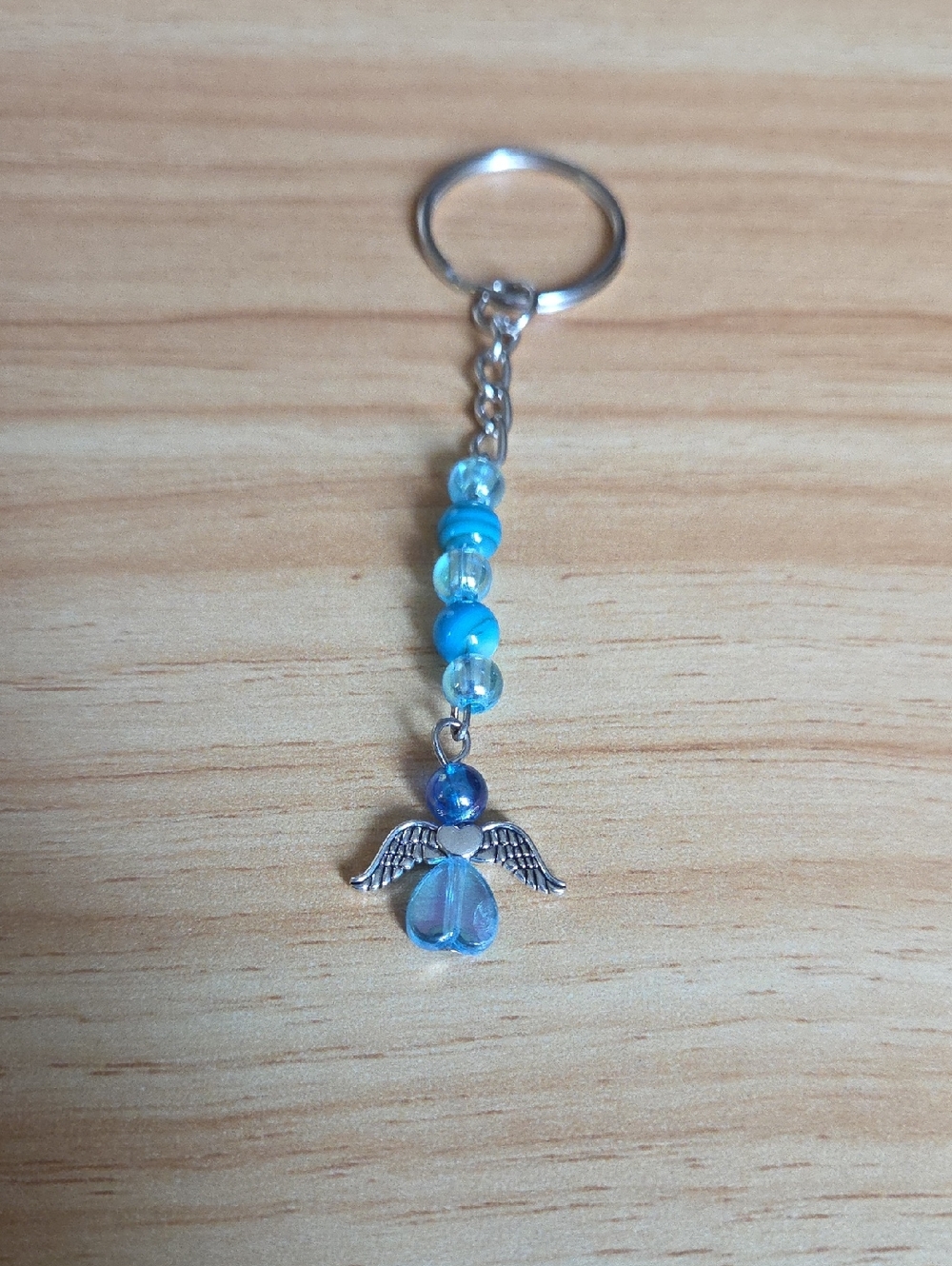 Gold Angel Keychain with Blue Beaded Accent